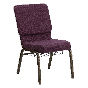 HERCULES Series 18.5''W Church Chair in Plum Fabric with Cup Book Rack - Gold Vein Frame, FD-CH02185-GV-005-BAS-GG