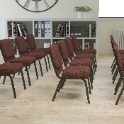 HERCULES Series 18.5''W Stacking Church Chair in Brown Fabric - Gold Vein Frame, FD-CH02185-GV-10355-GG, FD-CH02185-GV-10355-GG
