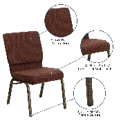 HERCULES Series 18.5''W Stacking Church Chair in Brown Fabric - Gold Vein Frame, FD-CH02185-GV-10355-GG, FD-CH02185-GV-10355-GG