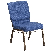 HERCULES Series 18.5''W Church Chair in Blue Fabric with Cup Book Rack - Gold Vein Frame, FD-CH02185-GV-BLUE-BAS-GG