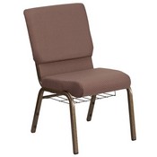 HERCULES Series 18.5''W Church Chair in Brown Dot Fabric with Book Rack - Gold Vein Frame, FD-CH02185-GV-BNDOT-BAS-GG