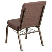 HERCULES Series 18.5''W Church Chair in Brown Dot Fabric with Book Rack - Gold Vein Frame, FD-CH02185-GV-BNDOT-BAS-GG