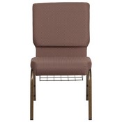 HERCULES Series 18.5''W Church Chair in Brown Dot Fabric with Book Rack - Gold Vein Frame, FD-CH02185-GV-BNDOT-BAS-GG