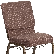 HERCULES Series 18.5''W Church Chair in Brown Dot Fabric with Book Rack - Gold Vein Frame, FD-CH02185-GV-BNDOT-BAS-GG