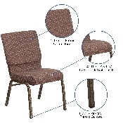 HERCULES Series 18.5''W Stacking Church Chair in Brown Dot Fabric - Gold Vein Frame, FD-CH02185-GV-BNDOT-GG