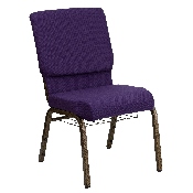 HERCULES Series 18.5''W Church Chair in Royal Purple Fabric with Cup Book Rack - Gold Vein Frame, FD-CH02185-GV-ROY-BAS-GG