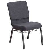 HERCULES Series 18.5''W Church Chair in Dark Gray Fabric with Book Rack - Silver Vein Frame, FD-CH02185-SV-DKGY-BAS-GG