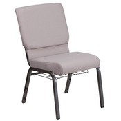 HERCULES Series 18.5''W Church Chair in Gray Dot Fabric with Book Rack - Silver Vein Frame, FD-CH02185-SV-GYDOT-BAS-GG