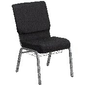 HERCULES Series 18.5''W Church Chair in Black Patterned Fabric with Cup Book Rack - Silver Vein Frame