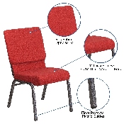 HERCULES Series 18.5''W Stacking Church Chair in Red Fabric - Silver Vein Frame, FD-CH02185-SV-RED-GG