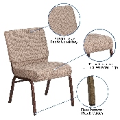 HERCULES Series 21''W Stacking Church Chair in Beige Fabric - Copper Vein Frame, FD-CH0221-4-CV-BGE1-GG