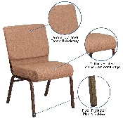 HERCULES Series 21''W Stacking Church Chair in Caramel Fabric - Copper Vein Frame, FD-CH0221-4-CV-BN-GG