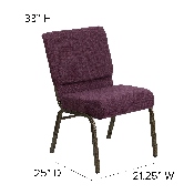 HERCULES Series 21''W Stacking Church Chair in Plum Fabric - Gold Vein Frame, FD-CH0221-4-GV-005-GG