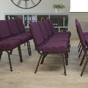 HERCULES Series 21''W Stacking Church Chair in Plum Fabric - Gold Vein Frame, FD-CH0221-4-GV-005-GG