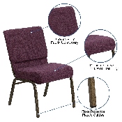HERCULES Series 21''W Stacking Church Chair in Plum Fabric - Gold Vein Frame, FD-CH0221-4-GV-005-GG