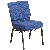 HERCULES Series 21''W Church Chair in Blue Fabric with Cup Book Rack - Gold Vein Frame, FD-CH0221-4-GV-BLUE-BAS-GG