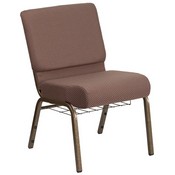 HERCULES Series 21''W Church Chair in Brown Dot Fabric with Book Rack - Gold Vein Frame, FD-CH0221-4-GV-BNDOT-BAS-GG