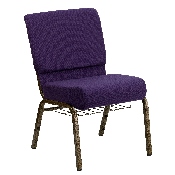 HERCULES Series 21''W Church Chair in Royal Purple Fabric with Cup Book Rack - Gold Vein Frame, FD-CH0221-4-GV-ROY-BAS-GG