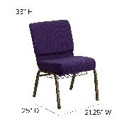 HERCULES Series 21''W Church Chair in Royal Purple Fabric with Cup Book Rack - Gold Vein Frame, FD-CH0221-4-GV-ROY-BAS-GG