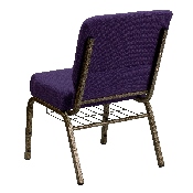 HERCULES Series 21''W Church Chair in Royal Purple Fabric with Cup Book Rack - Gold Vein Frame, FD-CH0221-4-GV-ROY-BAS-GG