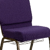 HERCULES Series 21''W Church Chair in Royal Purple Fabric with Cup Book Rack - Gold Vein Frame, FD-CH0221-4-GV-ROY-BAS-GG