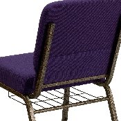 HERCULES Series 21''W Church Chair in Royal Purple Fabric with Cup Book Rack - Gold Vein Frame, FD-CH0221-4-GV-ROY-BAS-GG