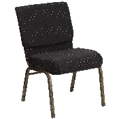 HERCULES Series 21''W Stacking Church Chair in Black Dot Patterned Fabric - Gold Vein Frame, FD-CH0221-4-GV-S0806-GG