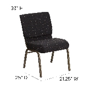HERCULES Series 21''W Stacking Church Chair in Black Dot Patterned Fabric - Gold Vein Frame, FD-CH0221-4-GV-S0806-GG