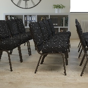 HERCULES Series 21''W Stacking Church Chair in Black Dot Patterned Fabric - Gold Vein Frame, FD-CH0221-4-GV-S0806-GG