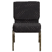 HERCULES Series 21''W Stacking Church Chair in Black Dot Patterned Fabric - Gold Vein Frame, FD-CH0221-4-GV-S0806-GG