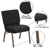 HERCULES Series 21''W Stacking Church Chair in Black Dot Patterned Fabric - Gold Vein Frame, FD-CH0221-4-GV-S0806-GG