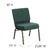 HERCULES Series 21''W Stacking Church Chair in Hunter Green Dot Patterned Fabric - Gold Vein Frame, FD-CH0221-4-GV-S0808-GG