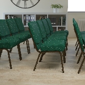 HERCULES Series 21''W Stacking Church Chair in Hunter Green Dot Patterned Fabric - Gold Vein Frame, FD-CH0221-4-GV-S0808-GG