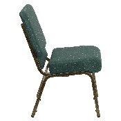 HERCULES Series 21''W Stacking Church Chair in Hunter Green Dot Patterned Fabric - Gold Vein Frame, FD-CH0221-4-GV-S0808-GG