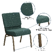 HERCULES Series 21''W Stacking Church Chair in Hunter Green Dot Patterned Fabric - Gold Vein Frame, FD-CH0221-4-GV-S0808-GG