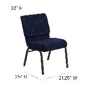 HERCULES Series 21''W Stacking Church Chair in Navy Blue Dot Patterned Fabric - Gold Vein Frame, FD-CH0221-4-GV-S0810-GG