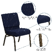 HERCULES Series 21''W Stacking Church Chair in Navy Blue Dot Patterned Fabric - Gold Vein Frame, FD-CH0221-4-GV-S0810-GG