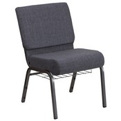 HERCULES Series 21''W Church Chair in Dark Gray Fabric with Book Rack - Silver Vein Frame, FD-CH0221-4-SV-DKGY-BAS-GG