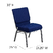 HERCULES Series 21''W Church Chair in Navy Blue Fabric with Cup Book Rack - Silver Vein Frame, FD-CH0221-4-SV-NB24-BAS-GG