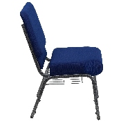 HERCULES Series 21''W Church Chair in Navy Blue Fabric with Cup Book Rack - Silver Vein Frame, FD-CH0221-4-SV-NB24-BAS-GG