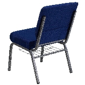 HERCULES Series 21''W Church Chair in Navy Blue Fabric with Cup Book Rack - Silver Vein Frame, FD-CH0221-4-SV-NB24-BAS-GG