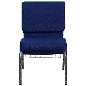 HERCULES Series 21''W Church Chair in Navy Blue Fabric with Cup Book Rack - Silver Vein Frame, FD-CH0221-4-SV-NB24-BAS-GG