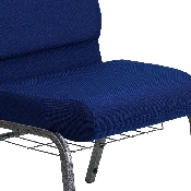 HERCULES Series 21''W Church Chair in Navy Blue Fabric with Cup Book Rack - Silver Vein Frame, FD-CH0221-4-SV-NB24-BAS-GG
