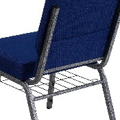 HERCULES Series 21''W Church Chair in Navy Blue Fabric with Cup Book Rack - Silver Vein Frame, FD-CH0221-4-SV-NB24-BAS-GG