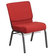 HERCULES Series 21''W Church Chair in Crimson Fabric with Cup Book Rack - Silver Vein Frame, FD-CH0221-4-SV-RED-BAS-GG