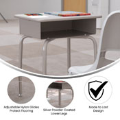 Billie Student Desk with Open Front Metal Book Box - Gray Granite/Silver, FD-DESK-GY-GY-GG