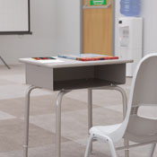 Billie Student Desk with Open Front Metal Book Box - Gray Granite/Silver, FD-DESK-GY-GY-GG