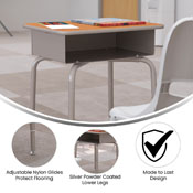 Billie Student Desk with Open Front Metal Book Box - Walnut/Silver, FD-DESK-GY-WAL-GG