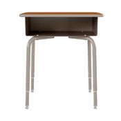 Billie Student Desk with Open Front Metal Book Box - Walnut/Silver, FD-DESK-GY-WAL-GG