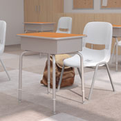 Billie Student Desk with Open Front Metal Book Box - Walnut/Silver, FD-DESK-GY-WAL-GG